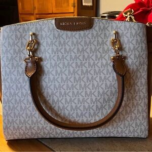 Michael Kors Monogram Cream and Brown Satchel